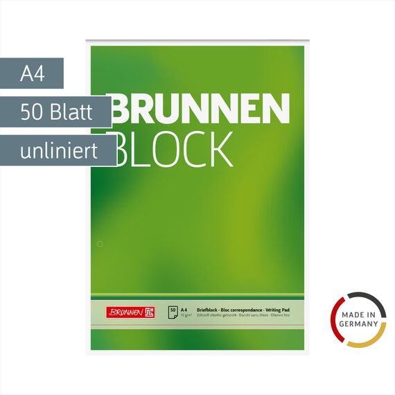 Brunnen 1052756 Briefblock / Schreibblock / Der Brunnen Block (A4, blanko, 50 Blatt, 70 g/m², 4-fach gelocht)