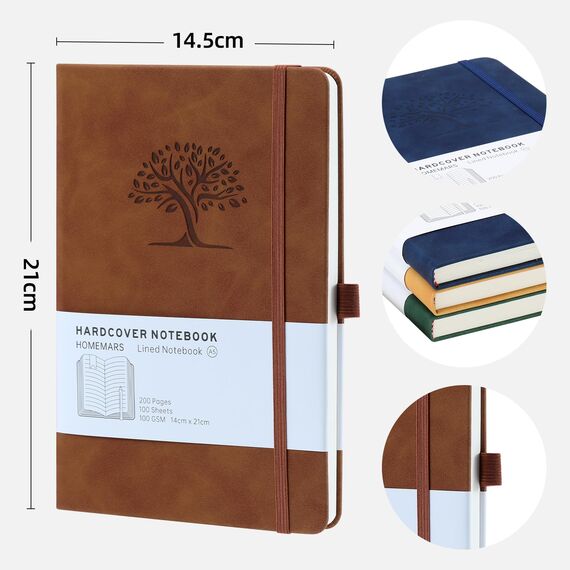Notizbuch, Notebook, Notizbuch a5, Journal buch, Reisetagebuch, Liniert a5, Notizblock, Notizbücher a5, 100gsm, 200Pages, 2 Stück, Reisetagebuch, Leder, Prägebaum Design,Braun Grün