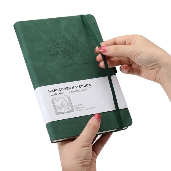 Notizbuch, Notebook, Notizbuch a5, Journal buch, Reisetagebuch, Liniert a5, Notizblock, Notizbücher a5, 100gsm, 200Pages, 2 Stück, Reisetagebuch, Leder, Prägebaum Design,Braun Grün