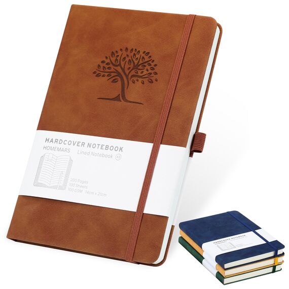 Notizbuch, Notebook, Notizbuch a5, Journal buch, Reisetagebuch, Liniert a5, Notizblock, Notizbücher a5, 100gsm, 200Pages, 2 Stück, Reisetagebuch, Leder, Prägebaum Design,Braun Grün