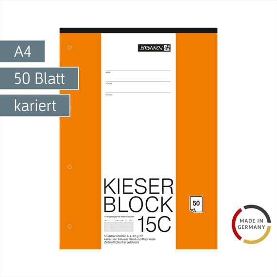 Arbeitsblock Kieser Lin 15 A4/50 chlorfrei 5 mm kariert