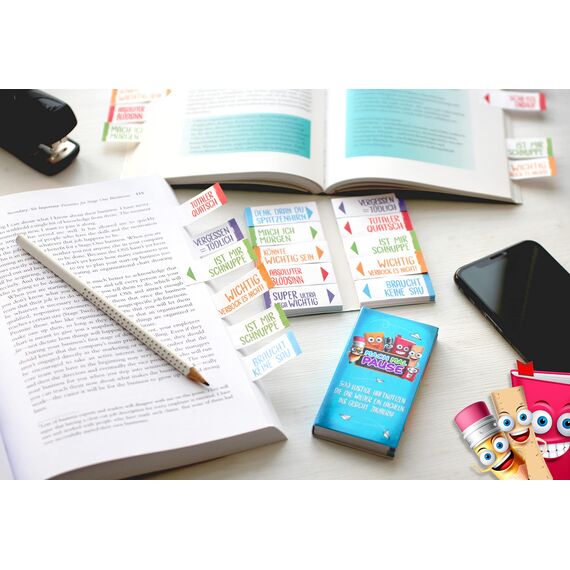 MACH MAL PAUSE® 500x Lustige Haftnotizen - die bunten Klebezettel (10x50 Blatt) sind das Geschenk für Studenten Kollegen u. Schüler - die Sticky Notes zum lernen u. markieren für Schule Uni Büro