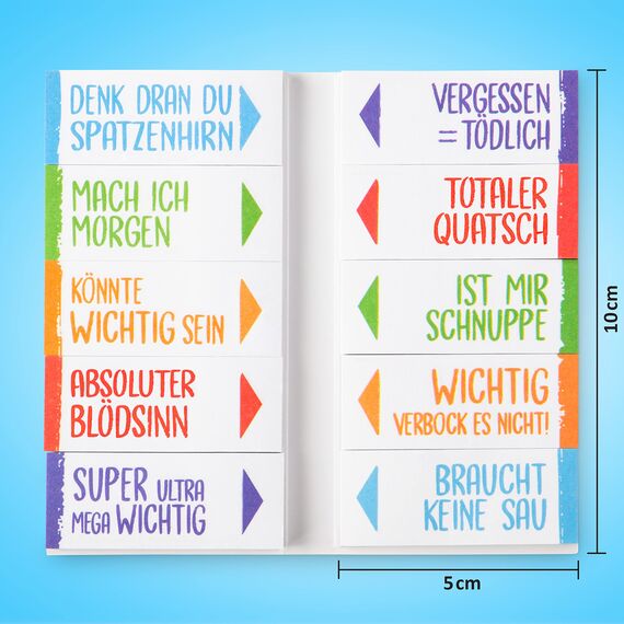 MACH MAL PAUSE® 500x Lustige Haftnotizen - die bunten Klebezettel (10x50 Blatt) sind das Geschenk für Studenten Kollegen u. Schüler - die Sticky Notes zum lernen u. markieren für Schule Uni Büro