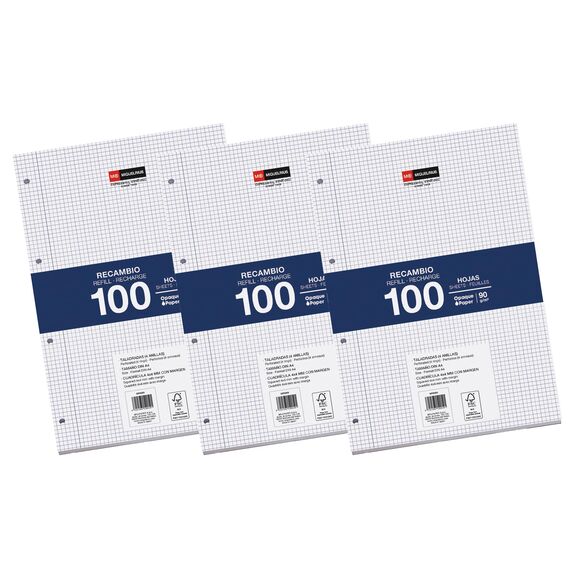 Miquelrius – Nachfüllblock, 300 karierte Blätter 4x4 mm, Undurchsichtiges Papier 90 g/m², A4-Nachfüllblätter gelocht für Ringbücher oder Ordner, Schulmaterial – ideal für den Schulanfang