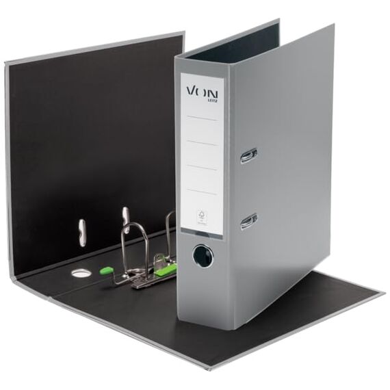 VON Leitz Ordner A4, 20er Pack, Karton mit Kunststoffeinband, 80 mm Rückenbreite, Für 600 Blatt, Blauer Engel & FSC-zertifiziert, Für Schule, Studium & Zuhause, Grau, 10550085