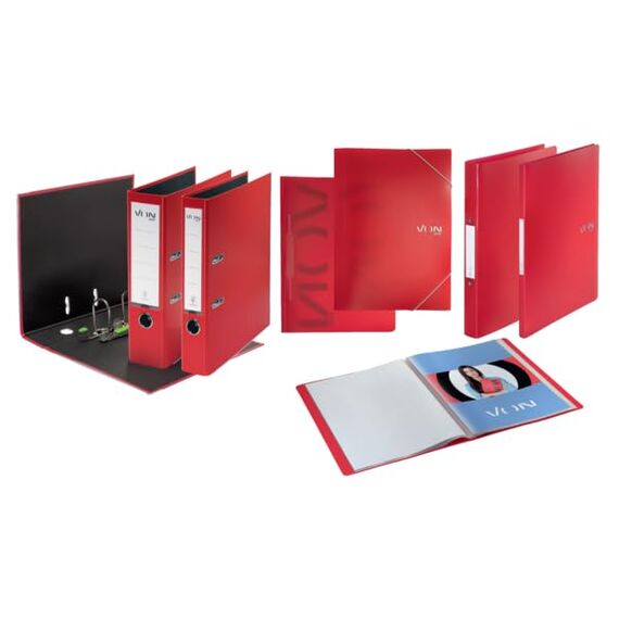 VON Leitz Ordner A4, 20er Pack, Karton mit Kunststoffeinband, 80 mm Rückenbreite, Für 600 Blatt, Blauer Engel & FSC-zertifiziert, Für Schule, Studium & Zuhause, Rot, 10550025