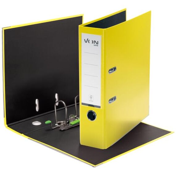 VON Leitz Ordner A4, 20er Pack, Karton mit Kunststoffeinband, 80 mm Rückenbreite, Für 600 Blatt, Blauer Engel & FSC-zertifiziert, Für Schule, Studium & Zuhause, Gelb, 10550015