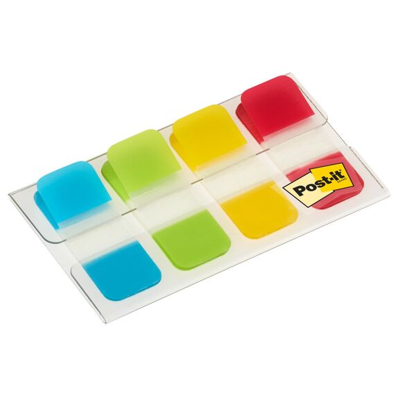 Post-it Index Strong Ablagetabs, Mini - 40 Haftstreifen 15.8 mm x 38.1 mm - Farben: Grün, Rot, Gelb, Blau - Extrastarke Haftstreifen für Dokumente und Informationen