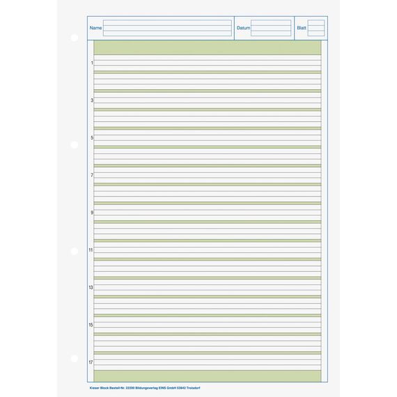 Brunnen 1042942 KIESER-Block Lineatur 2 (A4, 50 Blatt, gelocht, 80 g/m², Klasse 2)