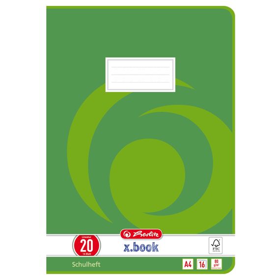 Herlitz Schulheft x.book A4, blanko, Lineatur 20, 16 Blatt, 10 Stück