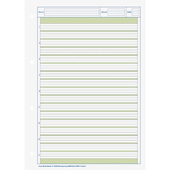 Brunnen KIESER-Block A4, 50 Blatt, 80 g/m², Klasse 2, Lineatur 2, 4-fach gelocht, weiß, Packung mit 2