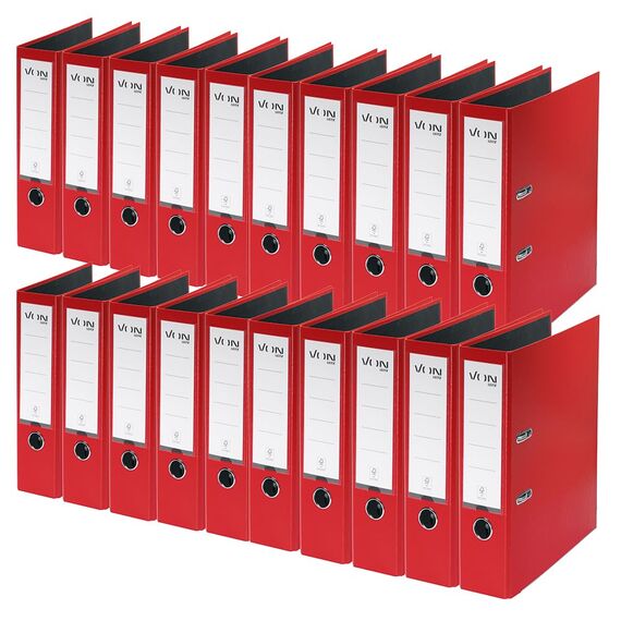 VON Leitz Ordner A4, 20er Pack, Karton mit Kunststoffeinband, 80 mm Rückenbreite, Für 600 Blatt, Blauer Engel & FSC-zertifiziert, Für Schule, Studium & Zuhause, Rot, 10550025