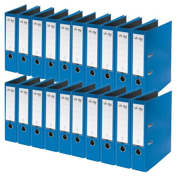 VON Leitz Ordner A4, 20er Pack, Karton mit Kunststoffeinband, 80 mm Rückenbreite, Für 600 Blatt, Blauer Engel & FSC-zertifiziert, Für Schule, Studium & Zuhause, Blau, 10550035
