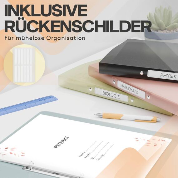 ACROPAQ - 12 x Ringbuch A4 - Mit 2 Ringen, Mit Rückenetiketten, Rückenbreite 2,5 cm, Wasser, Natur Farbkollektion - Ringhefter, Ringordner, Ordner A4 Schmal, Ringmappe A4, Schulordner