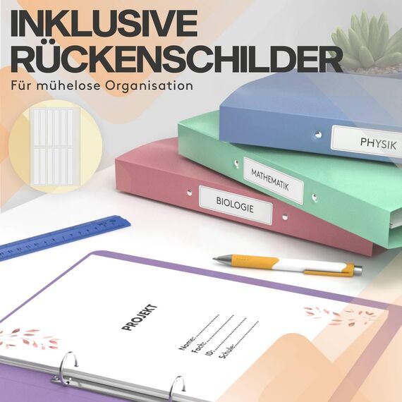 ACROPAQ - 8 x Ringbuch A4 - Mit 2 Ringen, Mit Rückenetiketten, Rückenbreite 3,5 cm, Wind, Natur Farbkollektion - Ringhefter, Ringordner, Ordner A4 Schmal, Ringmappe A4, Schulordner