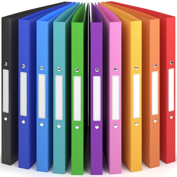 ACROPAQ - 10 x Ringbuch A4 - Mit 2 Ringen, Mit Rückenetiketten, Rückenbreite 2,5 cm, Regenbogen, Natur Farbkollektion - Ringhefter, Ringordner, Ordner A4 Schmal, Ringmappe A4, Schulordner