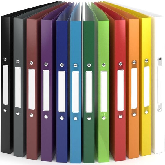ACROPAQ - 12 x Ringbuch A4 - Mit 2 Ringen 16mm, Bis zu 100 Blatt, Rückenbreite 2,5 cm, Farbbogen, 'Natur' Farbkollektion, Mit Rückenetiketten - Ringordner, Ordner A4 Schmal, Ringmappe