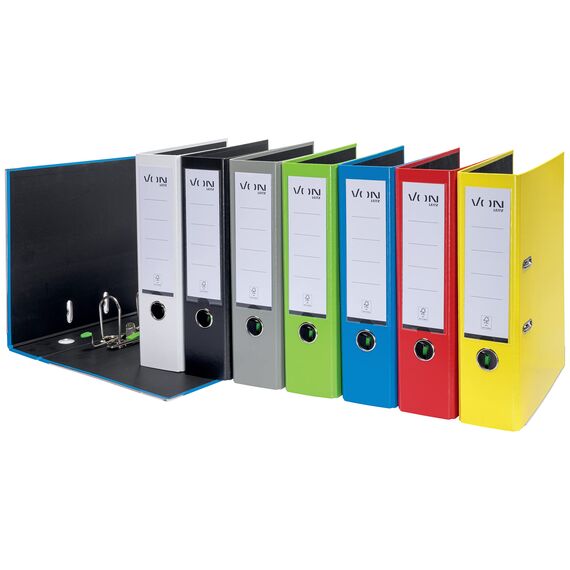 VON Leitz 5er Pack Ordner A4, Karton mit Kunststoffeinband, 80 mm Rückenbreite, Für 600 Blatt, FSC-zertifizierter Karton, Für Schule, Studium & Haushalt, Gelb, 10551015