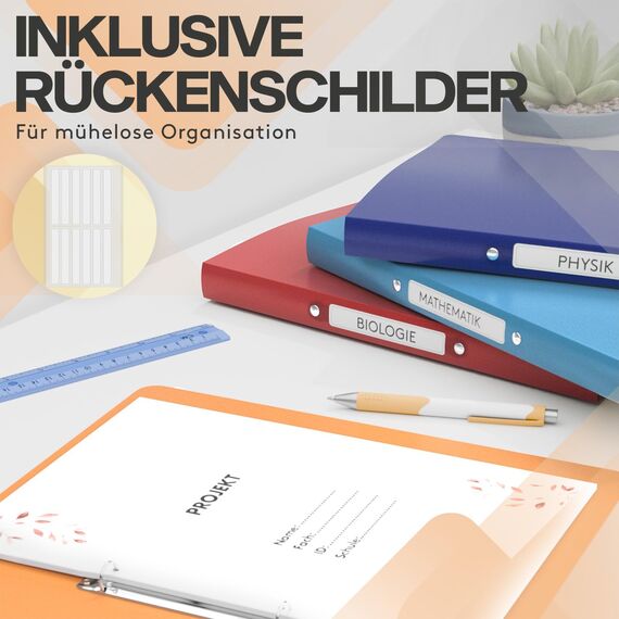 ACROPAQ - 12 x Ringbuch A4 - Mit 2 Ringen 16mm, Bis zu 100 Blatt, Rückenbreite 2,5 cm, Farbbogen, 'Natur' Farbkollektion, Mit Rückenetiketten - Ringordner, Ordner A4 Schmal, Ringmappe