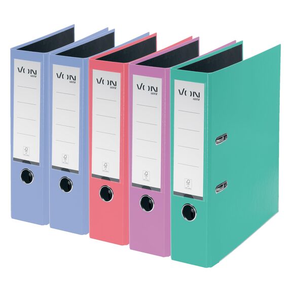 VON Leitz 5er Pack Ordner A4, Karton mit Kunststoffeinband, 80 mm Rückenbreite, Für 600 Blatt, FSC-zertifizierter Karton, Aktenordner, Für Schule, Studium & Zuhause, Mehrere Farben, 10551099