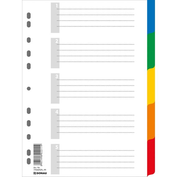 DONAU Register / Trennblätter aus Buntem stabilem Öko PP DIN A4 225x297mm, 11-fach gelocht, für die Ordner-Organisation im Büro