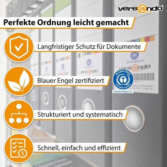 versando 5x breiter Premium Ordner DIN A4 Rücken 8cm Aktenordner Ringordner - Blauer Engel zertifiziert - schwarz