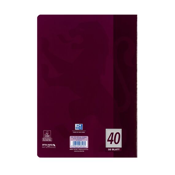 Oxford Schulheft A4, 32 Blatt, Lineatur 40, kariert mit Rahmen, 10 Stück