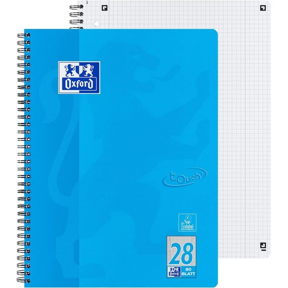 Oxford TOUCH A4+ Collegeblock, 80 Blatt, OPTIK PAPER+®, Doppelspirale, Mikroperforation, scribzee kompatibel (meerblau | kariert)