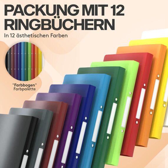 ACROPAQ - 12 x Ringbuch A4 - Mit 2 Ringen 16mm, Bis zu 100 Blatt, Rückenbreite 2,5 cm, Farbbogen, 'Natur' Farbkollektion, Mit Rückenetiketten - Ringordner, Ordner A4 Schmal, Ringmappe
