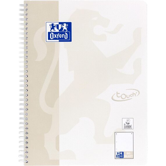 Oxford TOUCH A4+ Collegeblock, 80 Blatt, OPTIK PAPER+®, Doppelspirale, Mikroperforation, scribzee kompatibel (lichtgrau | punktkariert)