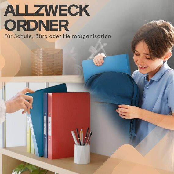 ACROPAQ - 6 x Ringbuch A4 - Mit 2 Ringen, Mit Rückenetiketten, Rückenbreite 3,5 cm, Sommer, Natur Farbkollektion - Ringhefter, Ringordner, Ordner A4 Schmal, Ringmappe A4, Schulordner