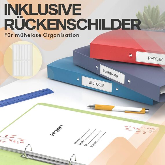 ACROPAQ - 6 x Ringbuch A4 - Mit 2 Ringen, Mit Rückenetiketten, Rückenbreite 3,5 cm, Sommer, Natur Farbkollektion - Ringhefter, Ringordner, Ordner A4 Schmal, Ringmappe A4, Schulordner