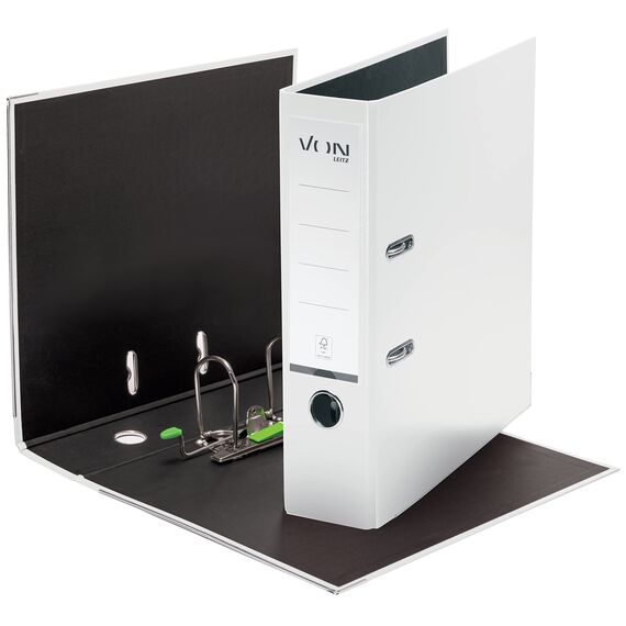 VON Leitz 5er Pack Ordner A4, Karton mit Kunststoffeinband, 80 mm Rückenbreite, Für 600 Blatt, FSC-zertifizierter Karton, Für Schule, Studium & Haushalt, Weiß, 10551001