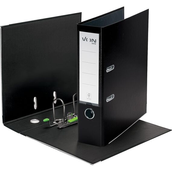 VON Leitz Ordner Set je 5 Stück in schwarz und blau, A4, Karton mit Kunststoffeinband, 80 mm Rückenbreite, Für 600 Blatt, FSC-zertifizierter Karton, Aktenordner