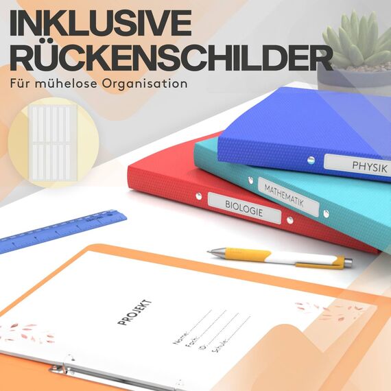 ACROPAQ - 10 x Ringbuch A4 - Mit 2 Ringen, Mit Rückenetiketten, Rückenbreite 2,5 cm, Regenbogen, Natur Farbkollektion - Ringhefter, Ringordner, Ordner A4 Schmal, Ringmappe A4, Schulordner