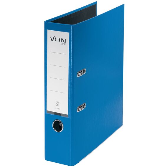 VON Leitz Ordner A4, Karton mit Kunststoffeinband, 80 mm Rückenbreite, Für 600 Blatt, Blauer Engel & FSC-zertifiziert, Für Schule, Studium & Zuhause, Blau, 10550035