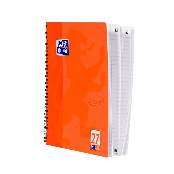 Oxford TOUCH A4+ Collegeblock, 80 Blatt, OPTIK PAPER+®, Doppelspirale, Mikroperforation, scribzee kompatibel (koralle | liniert)