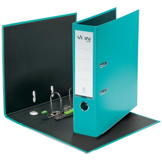 VON Leitz Ordner A4, 10er Pack, Karton mit Kunststoffeinband, 80 mm Rückenbreite, Für 600 Blatt, Blauer Engel & FSC-zertifiziert, Für Schule, Studium & Zuhause, Türkis, 10550052
