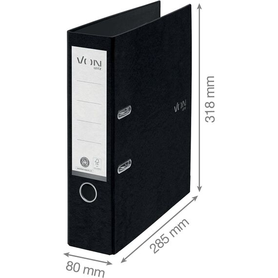 VON Leitz Ordner Set je 5 Stück in schwarz und blau, A4, Karton mit Kunststoffeinband, 80 mm Rückenbreite, Für 600 Blatt, FSC-zertifizierter Karton, Aktenordner
