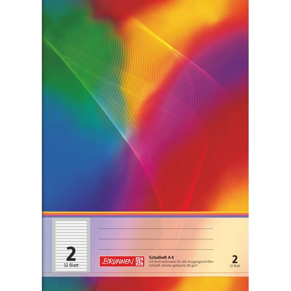 BRUNNEN Schulheft | A4, Lineatur 2, 32 Blatt, mehrfarbig