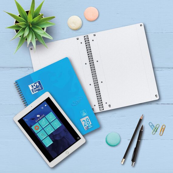 Oxford TOUCH A4+ Collegeblock, 80 Blatt, OPTIK PAPER+®, Doppelspirale, Mikroperforation, scribzee kompatibel (meerblau | kariert)