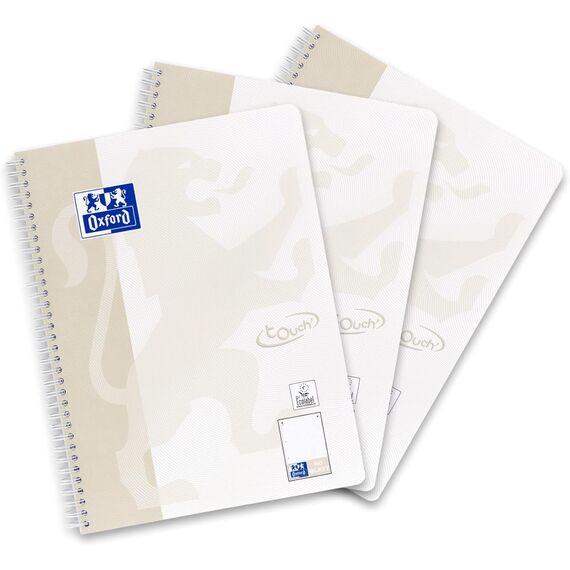 Oxford TOUCH A4+ Collegeblock, 80 Blatt, OPTIK PAPER+®, Doppelspirale, Mikroperforation, scribzee kompatibel (lichtgrau | punktkariert)