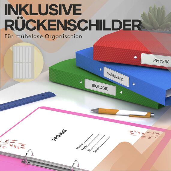 ACROPAQ - 10 x Ringbuch A4 - Mit 2 Ringen, Mit Rückenetiketten, Rückenbreite 3,5 cm, Regenbogen, Natur Farbkollektion - Ringhefter, Ringordner, Ordner A4 Schmal, Ringmappe A4, Schulordner