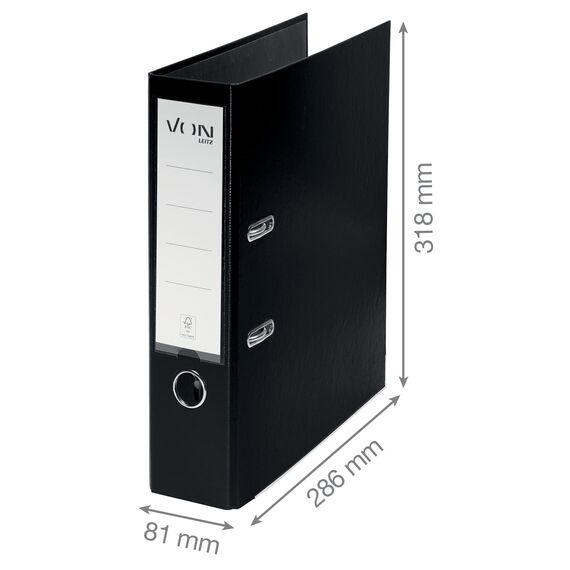 VON Leitz 5er Pack Ordner A4, Karton mit Kunststoffeinband, 80 mm Rückenbreite, Für 600 Blatt, FSC-zertifizierter Karton, Für Schule, Studium & Haushalt, Rot, 10551025