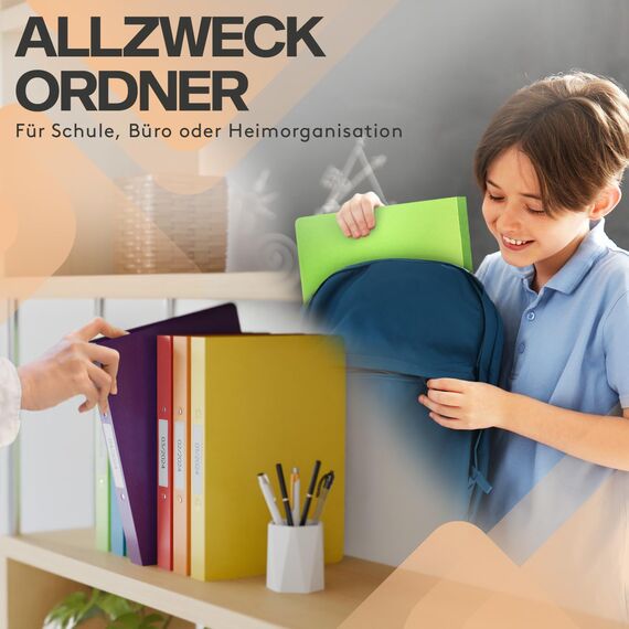 ACROPAQ - 12 x Ringbuch A4 - Mit 2 Ringen, Mit Rückenetiketten, Rückenbreite 3,5 cm, Farbbogen, Natur Farbkollektion - Ringhefter, Ringordner, Ordner A4 Schmal, Ringmappe A4, Schulordner