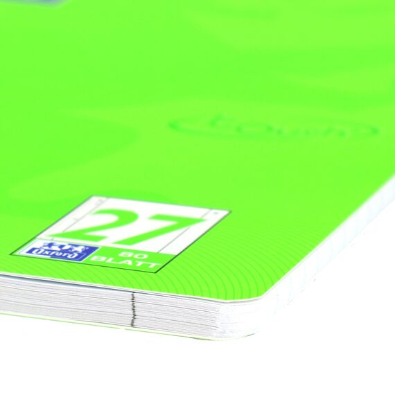 Oxford TOUCH A4+ Collegeblock, 80 Blatt, OPTIK PAPER+®, Doppelspirale, Mikroperforation, scribzee kompatibel (grasgrün | liniert)