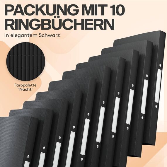 ACROPAQ - 10 x Ringbuch A4 - Mit 2 Ringen, Rückenbreite 2,5 cm, Nacht, Natur Farbkollektion - Ringhefter, Ringordner, Ordner A4 Schmal, Ringmappe A4, Schulordner