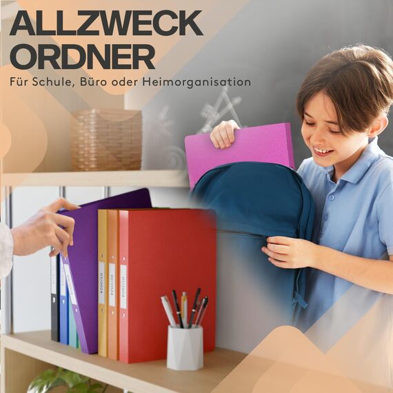 ACROPAQ - 10 x Ringbuch A4 - Mit 2 Ringen, Mit Rückenetiketten, Rückenbreite 3,5 cm, Regenbogen, Natur Farbkollektion - Ringhefter, Ringordner, Ordner A4 Schmal, Ringmappe A4, Schulordner