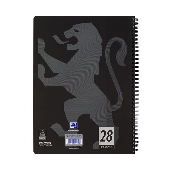 Oxford TOUCH A4+ Collegeblock, 80 Blatt, OPTIK PAPER+®, Doppelspirale, Mikroperforation, scribzee kompatibel (schwarz | kariert)