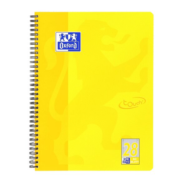 Oxford TOUCH A4+ Collegeblock, 80 Blatt, OPTIK PAPER+®, Doppelspirale, Mikroperforation, scribzee kompatibel (sonnengelb | kariert)
